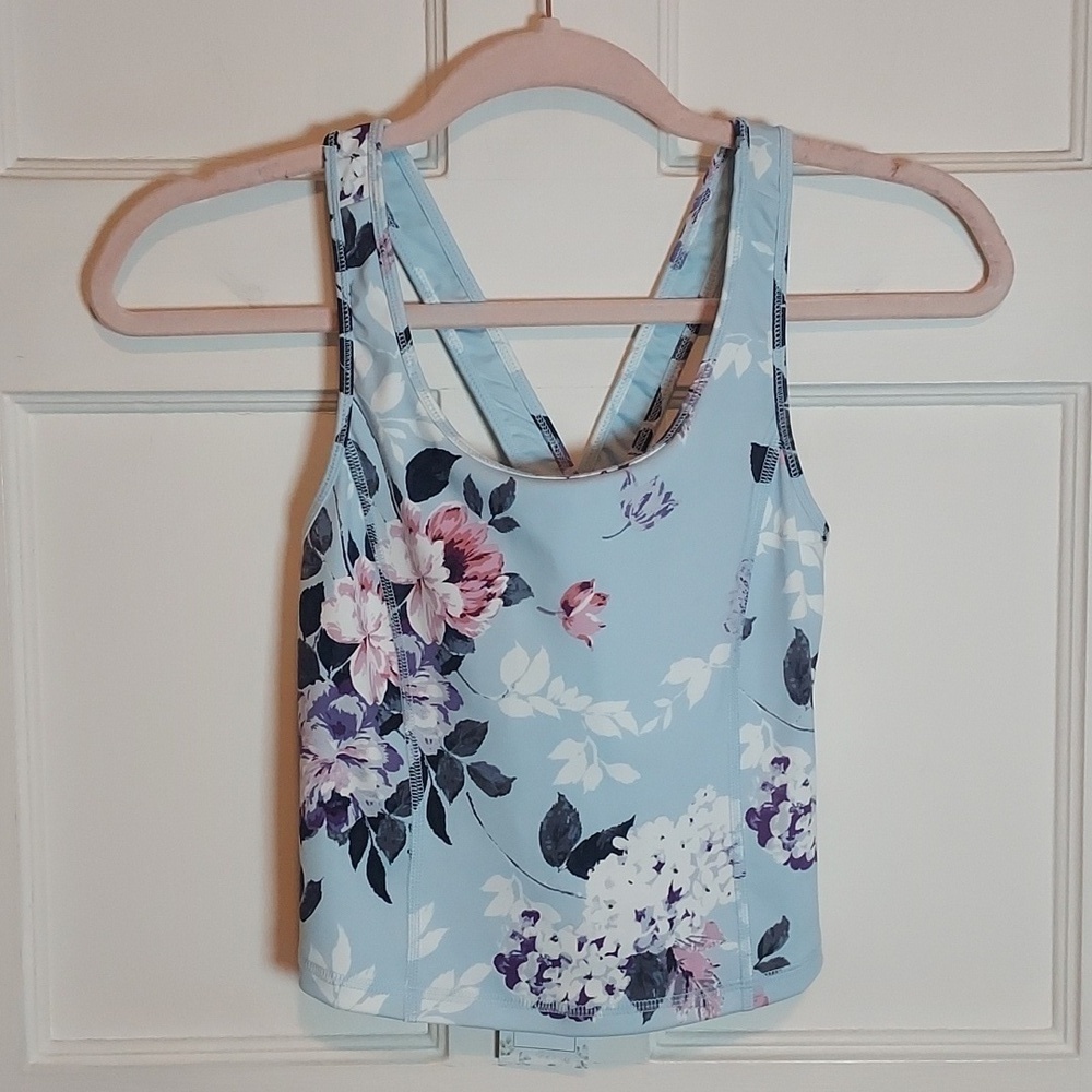 Laura Ashley Golf Tennis UFP 50 Long Line Sports Bra In Blue Floral Size XS
